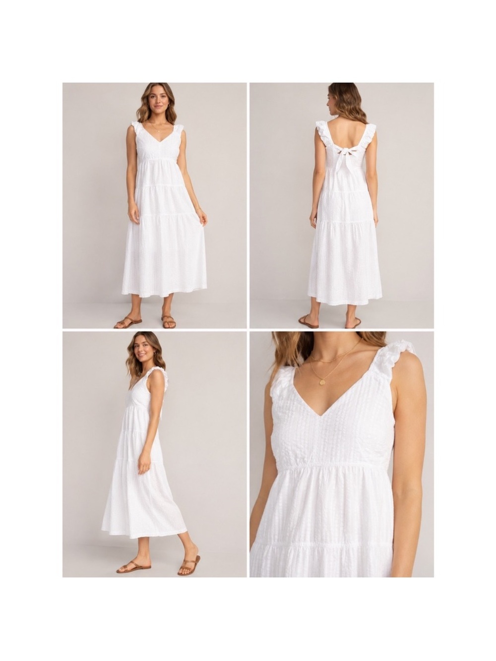 Old Navy White V-Neck Tiered Maxi Dress with Back Tie